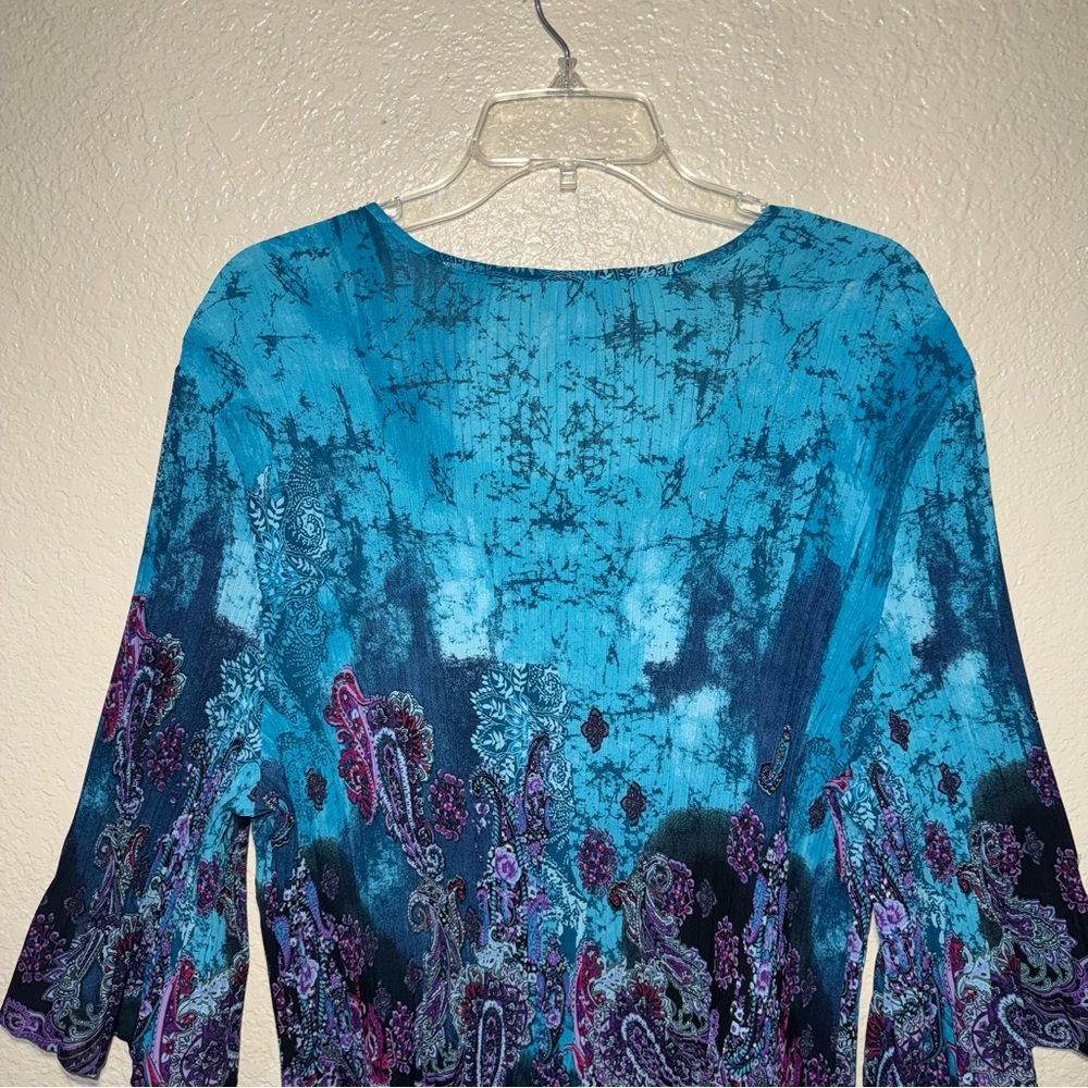 Maggie Barnes Catherines 1X Paisley Boho Tunic Top Beaded Bell Sleeve - Picture 9 of 16